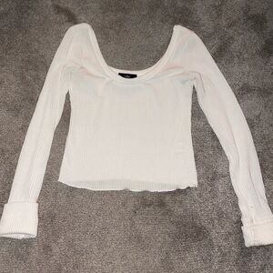 Lulus White ribbed crop top long sleeve